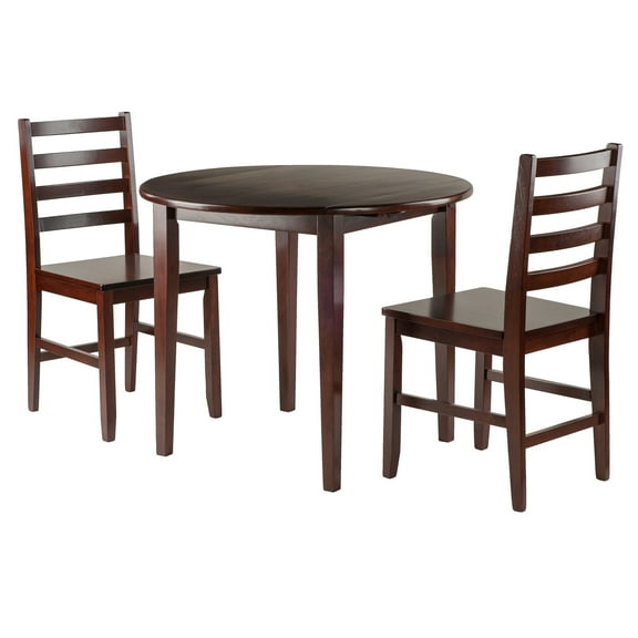 Winsome Wood Clayton 3-Pc Dining Set, Drop Leaf Table & 2 Ladderback Chairs, Walnut Finish