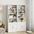 thumbnail image 2 of COZONY 6-Shelf Bookcase with Doors, 71" Tall Industrial Farmhouse Bookshelf, Deep Wooden Display Storage Shelves for Bedroom, Living Room, Office, White, 2 of 7