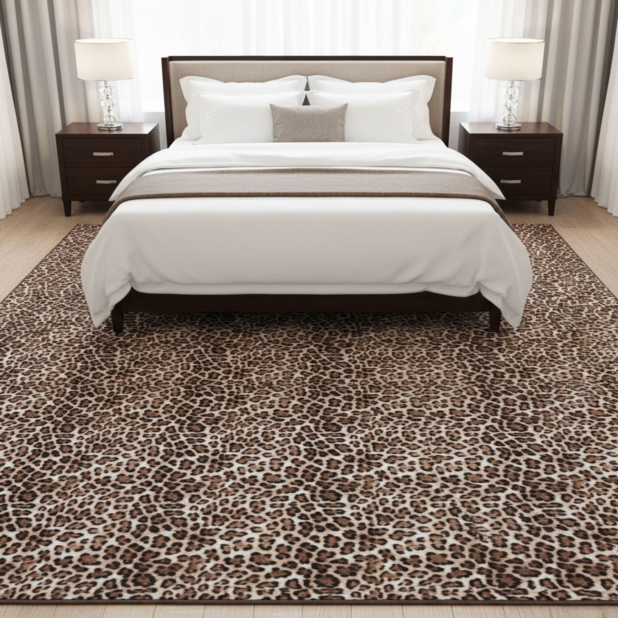 Ottomanson Non-Slip Extra Large Area Rug 7'10" x 23' Low Pile Living Room Carpet, Leopard Print Brown
