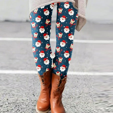 Aligament Christmas Leggings for Women  Blue Leggings for Women  Women Christmas Printed Elastic All-Match Slim Casual Long Boot Pants Leggings