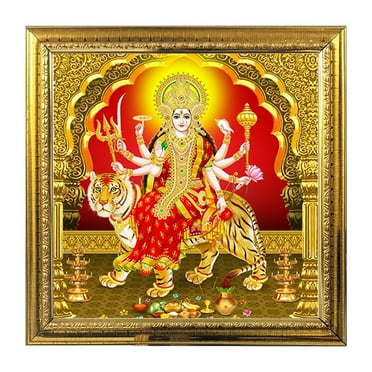 Maa Durga God Idol Photo Frame for Pooja Hindu Bhagwan Devi Devta Photo Frame Wall Art Puja Temple Photo Frame 5.1 in