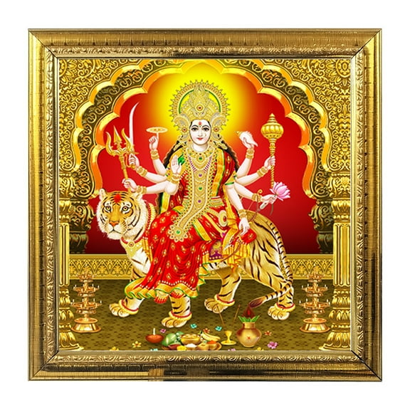 Maa Durga India God Idol Photo Frame for Pooja Hindu Bhagwan Devi Devta Photo Frame Wall Art Puja Temple Photo Frame 5.4 in