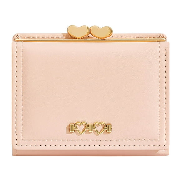 YOUSNH Fashion Summer Women Purse Tri Fold Clasp Practical Design Solid Color Simple Style Lightweight and Durable Wallet Pink