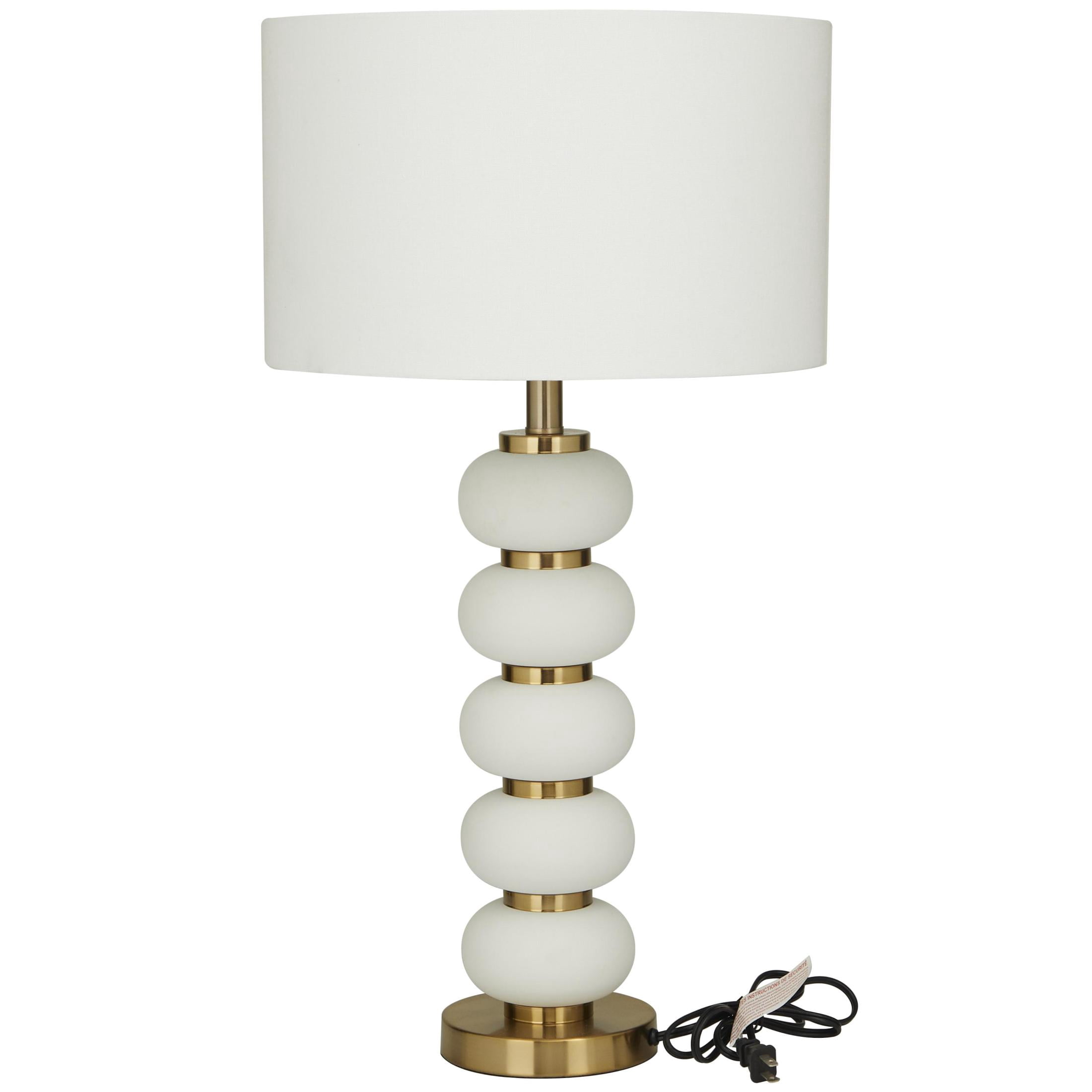 CosmoLiving by Cosmopolitan 28" Orbs Style Base White Table Lamp with Cream Linen Shade
