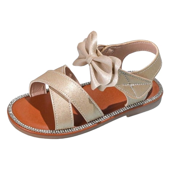 Staki Girls Sandals Glitter Crisscross Strappy Open Toe with Bow Summer Dress Sandals Gold,12 Little Kid