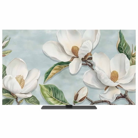 TV Cover Indoor, Botanical Flowers Stretch TV Dust Cover Television Screen Protector, Country Magnolia Leaves Branches Elastic Polyester Display Covers, Monitor Slipcover for LED LCD TVs 24 Inch