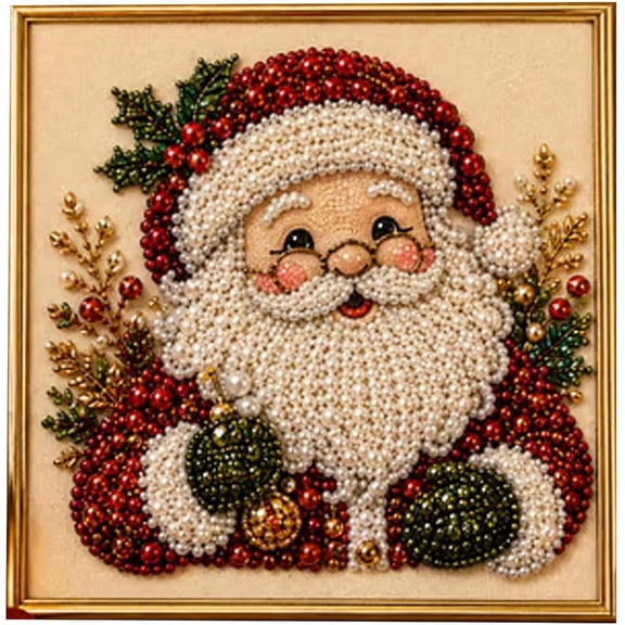 DIY Christmas Pearl Diamond Painting Art Kit, 3D Pearl Beads Art Craft Kit with Frame, Christmas Diamond Art for Adults & Beginners, Handmade Holiday Wall Decor and Creative Home Decoration,Santa