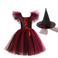 thumbnail image 2 of XXWXYD Girls Layered Ruffle-Shoulder Witch Tutu Dress with Hat, Sleeveless Mesh Tulle Lace-Up Halloween Party Performance Outfit Eight Color Choices, 2 of 4
