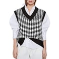 thumbnail image 2 of BKQCNKM Sweaters For Women Sweater Vest Women Women Casual Print Sleeveless V Neck Ribbed Knit Split Pullover Sweater Vest Blouse Vest Black M, 2 of 6