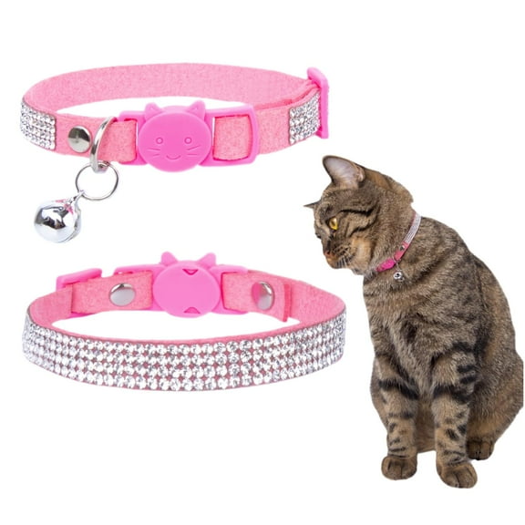 Rhinestone Cat Collar Breakaway Safety Buckle with Bell, Adjustable Diamond Girl Boy Kitty Cute Comfy Collar for Kitten Small Pets Rabbits, 7.5"-11" Pink