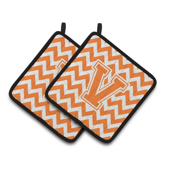 Carolines Treasures CJ1046-VPTHD Letter V Chevron Orange and White Pair of Pot Holders, 7.5HX7.5W, multicolor