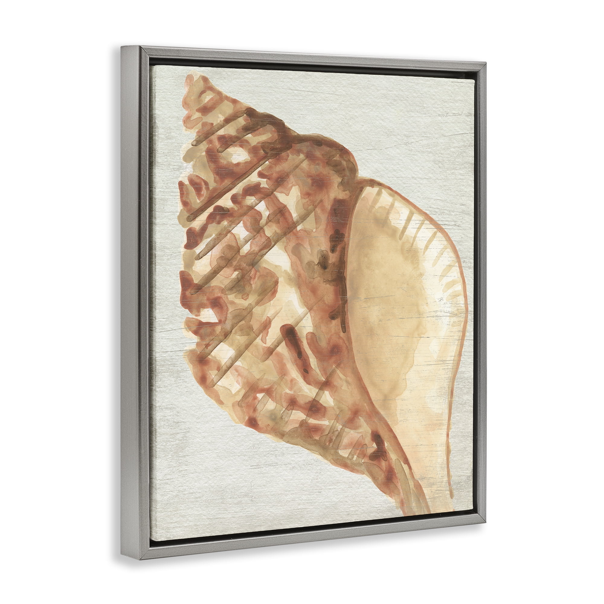 Stupell Industries Tan Conch Shell Nautical & Beach Painting Gray Floater Framed Canvas Art Print Wall Art, 25 x 31