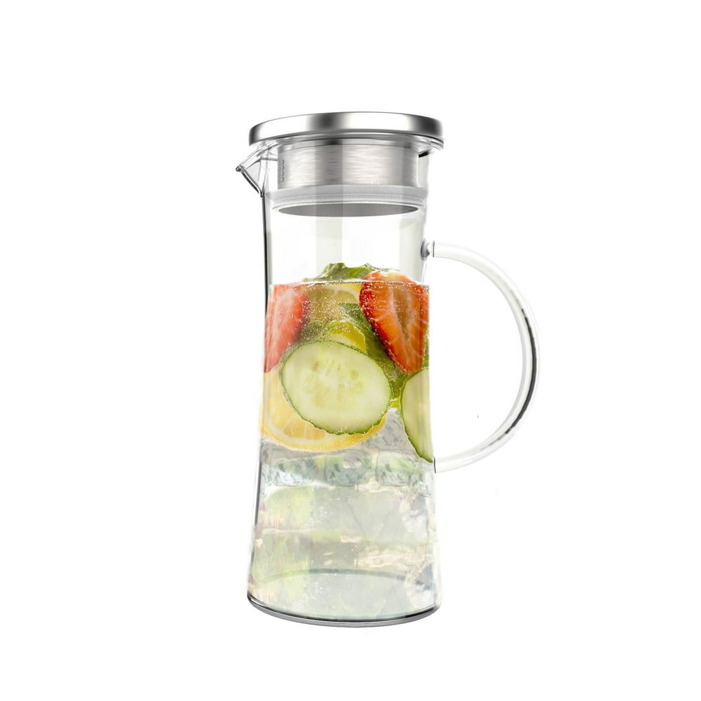 Glass Pitcher-50oz. Carafe with Stainless Steel Filter Lid- Heat ...