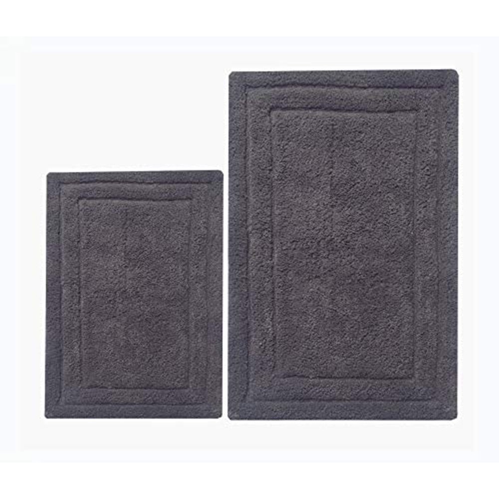 Contemporary Cotton Bath Rug with Anti Skid Latex backing, Gray, Set of
