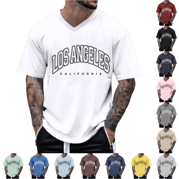 NinXxx Men's Oversized City Print Crew Neck Loose Casual Sports Tee White XXXXL