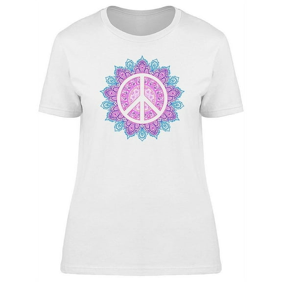 Peace Symbol On Flower Mandala T-Shirt Women -Image by Shutterstock, Female 3X-Large