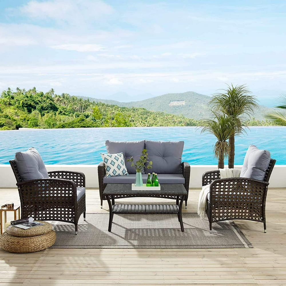 Tribesigns 4 PCS Patio Furniture Sets, Outdoor PE Wicker Rattan Patio