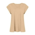 thumbnail image 5 of Femmes Tops Mode Solide Couleur Cap Manches V Cou Décontracté en Vrac Manches Courtes T-Shirt Top Armée Vert L, 5 of 5
