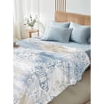 thumbnail image 4 of Blue Beige Floral California King Size Flat Sheet, Wrinkleproof & Fadeproof Cooling Flat Bed Sheet Only, Vintage Smear Abstract Art Breathable Soft Bedding Top Sheets 108 x 98 Inches, 4 of 8