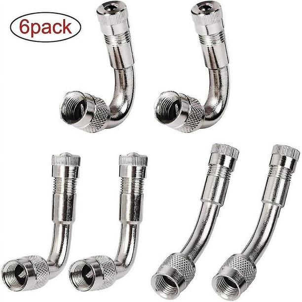 6 extensores de vástago de válvula de metal de 45 grados, 90 grados, 135 grados, extensiones de vástago de válvula universales, plateados