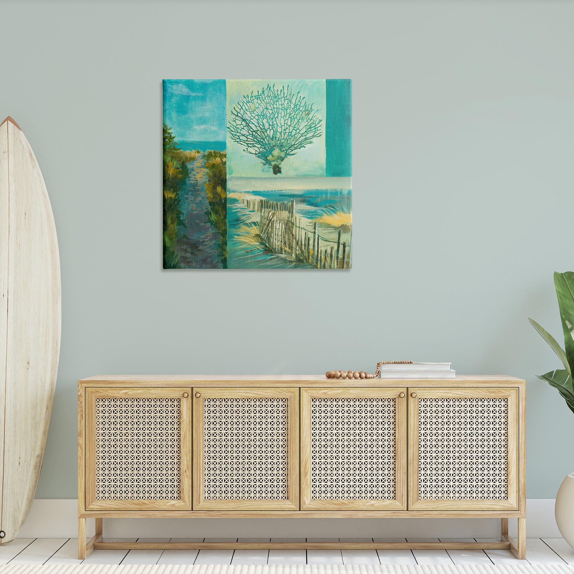 Stupell Industries Modern Beach Coral Collage Landscape Painting Gallery Wrapped Canvas Art Print Wall Art, 36 x 36