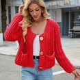 thumbnail image 3 of SWSMCLT Women's Cable Knit Cardigan Sweater Baggy Button Crew Neck Comfy 2025 Cardigan Sweaters Acrylic Red X-Large, 3 of 5