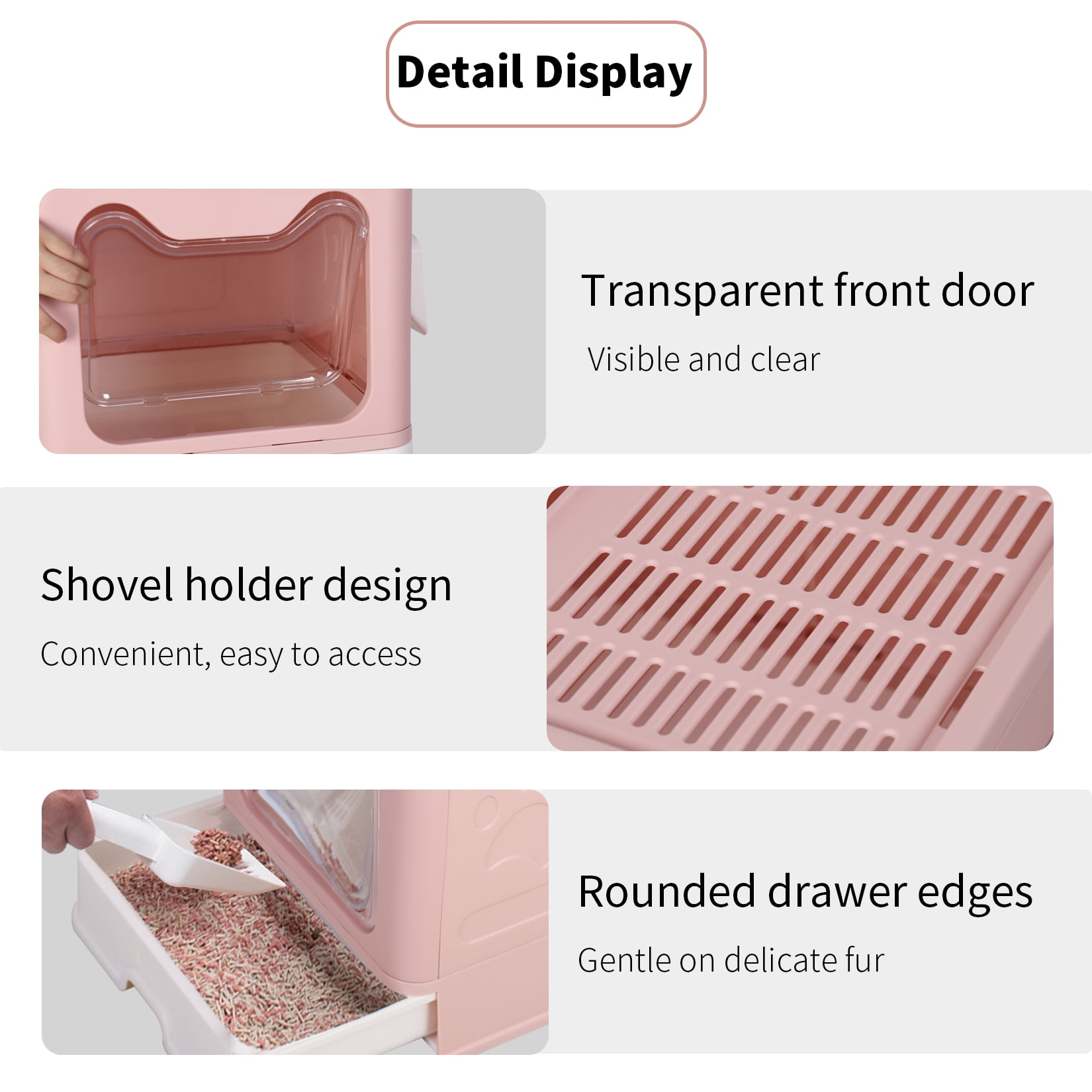 BingoPaw Cat Litter Box Pet Litter Boxes Toilet with Scoop Drawer Portable Foldable Pink