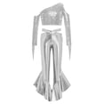 thumbnail image 2 of YiZYiF Girls Sequin Tassel Crop Top and Metallic Flared Pants Shiny Rave Party Shows Jazz Disco Dance Outfit Set Silver 14, 2 of 7