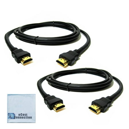 2 High Speed 6ft Gold Plated HDMI Cables for Computers, LCD LED OLED TV, Monitors and All HDMI Enabled Devices + eCostConnection Microfiber