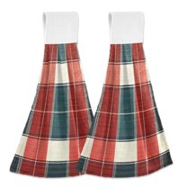 Yayeee Kitchen Hanging Hand Towels Set of 2 with Loop Bathroom Absorbent Tie Towel, Vibrant Red Tartan Pattern