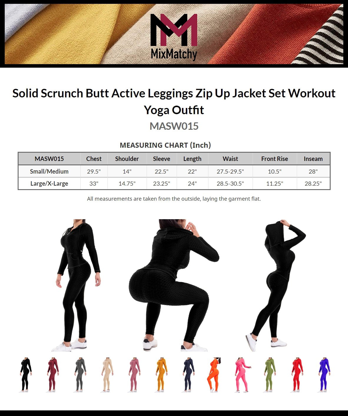 MixMatchy Women's Solid Scrunch Butt Active Leggings Zip Up Jacket