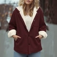 thumbnail image 2 of APEXFWDT Women's Sherpa-Lined Hooded Jacket Button-Down Long Sleeve Warm Winter Coat Pockets Outerwear for Winter Daily Errands,S,Wine, 2 of 7