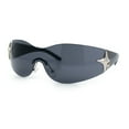 thumbnail image 4 of Rimless Wrap Around Bling Sparkling Star Hinge Thick Temple Sunglasses All Black, 4 of 8