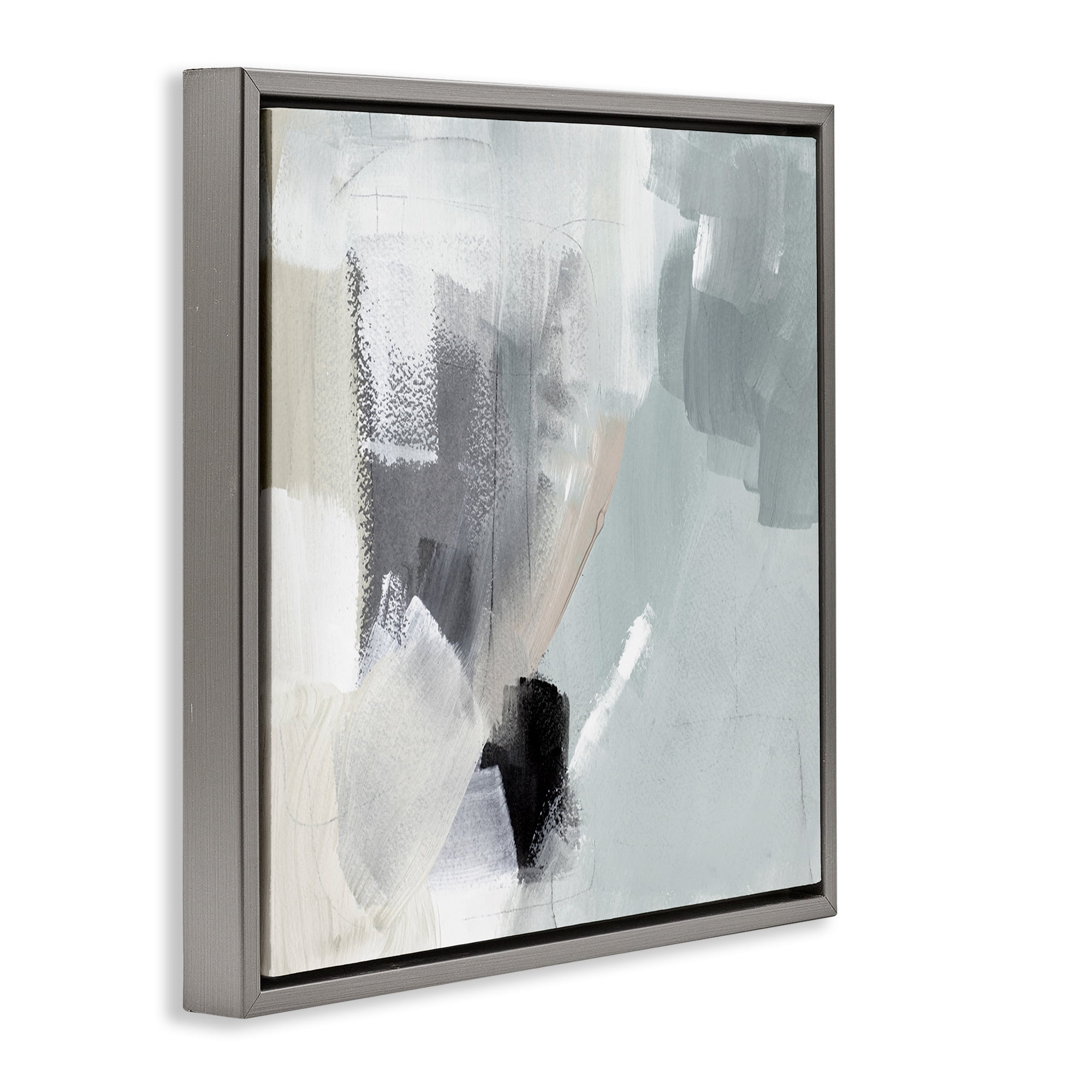 Stupell Industries Quiet In Grays Abstract Painting Gray Floater Framed Canvas Art Print Wall Art, 18 x 18