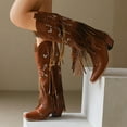 thumbnail image 5 of Women's Wide Calf Fringe Cowboy Tassel Boots Pointed Toe Leather Embroidered Western Cowgirl Ankle Booties, 5 of 9