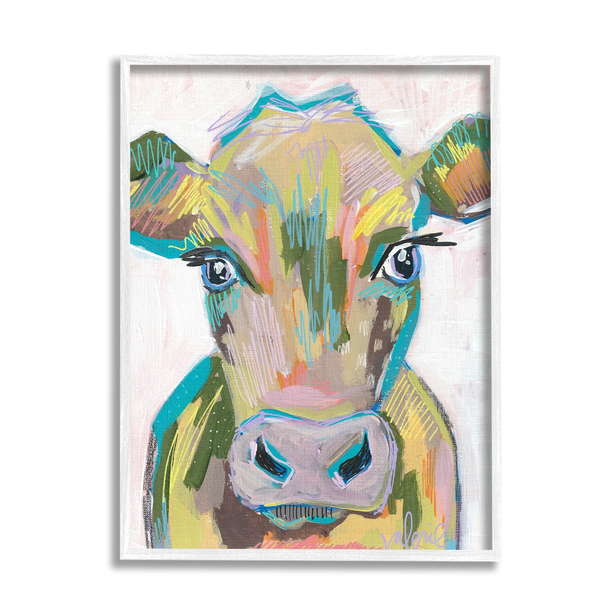 Stupell Industries Bold Abstract Country Cow Closeup Modern Design Framed Wall Art, 24 x 30, Design by Valerie Wieners