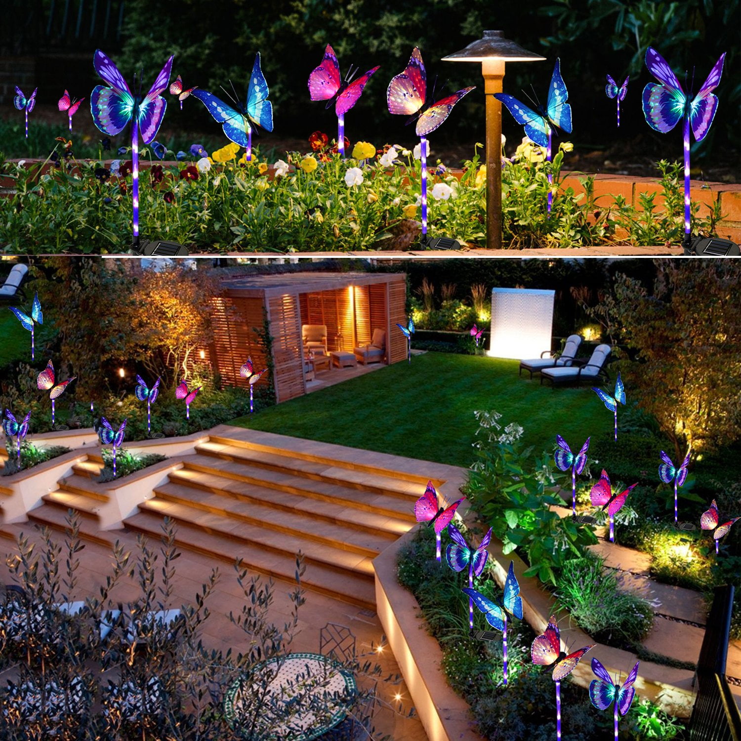 Onkessy Garden Solar Lights Outdoor 3Pack Multi-Color Changing LED Butterfly Garden Decor Yard Art Decoraciones de jardín Luces de jardín 
