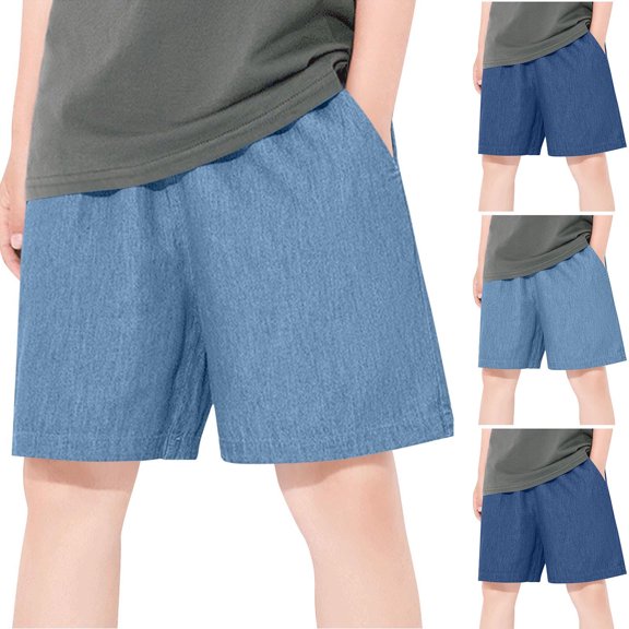 Afuyipoi Boys Jean Shorts Size 10-12,with Pockets Solid Color Stretch Waist Baggy Clothes Light Blue