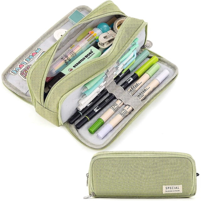 Estuche para lápices LIUYMXG gran capacidad 3 compartimentos verde matcha