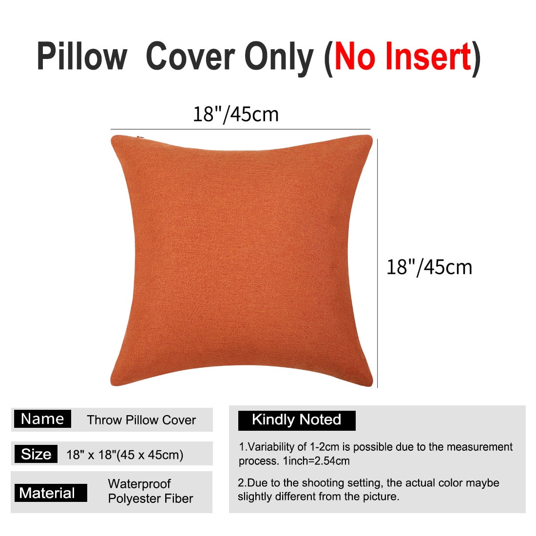Unique Bargains 2-Pack Solid Waterproof Decorative Throw Pillow Covers Orange 18" x 18"
