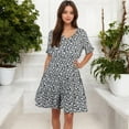thumbnail image 6 of Women's V-Neck Floral Print Ruffle Hem Dress with Short Sleeves- Large, Black, 6 of 7