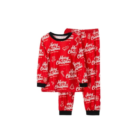 

Fanvereka Christmas Family Matching Parent-child Pajamas Set Letters Print Long-Sleeve Tops with Pants Suit for Adults Kids Baby Red/Blue