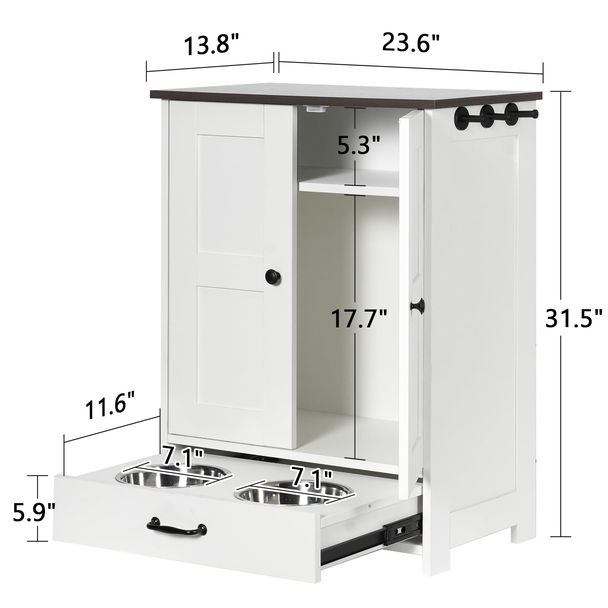 Pefilos 31" Dog Feeding Station, Dog Food Storage Cabinet with Hidden Dog Bowls, Adjustable Panel, Hooks, for Medium Sized Dogs, White Pefilos 31" Dog Feeding Station, Dog Food Storage Cabinet with Hidden Dog Bowls, Adjustable Panel, Hooks, for Medium Sized Dogs, White