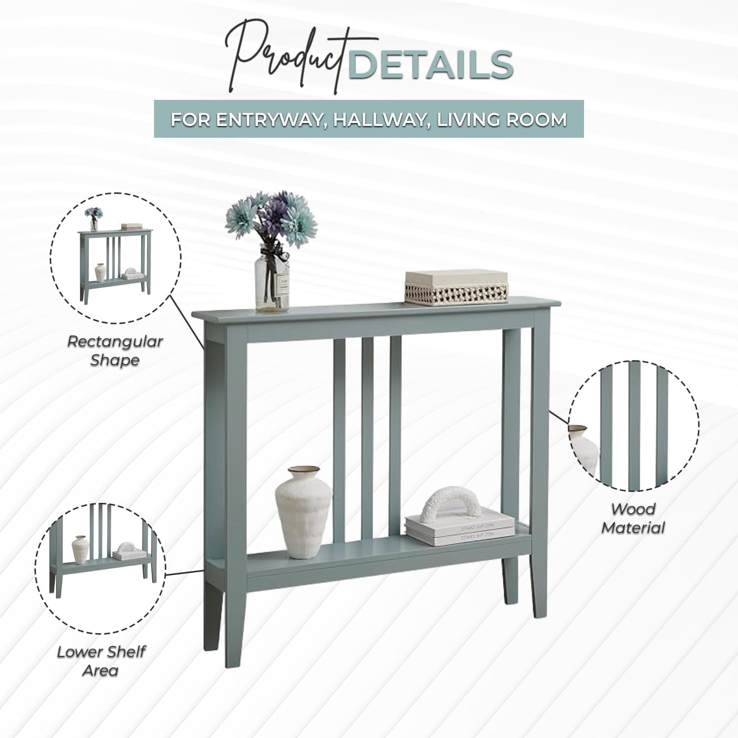 Kings Brand Furniture Ice Blue Wood Entryway Console Table – Narrow Hallway Storage for Foyer & Living Spaces.