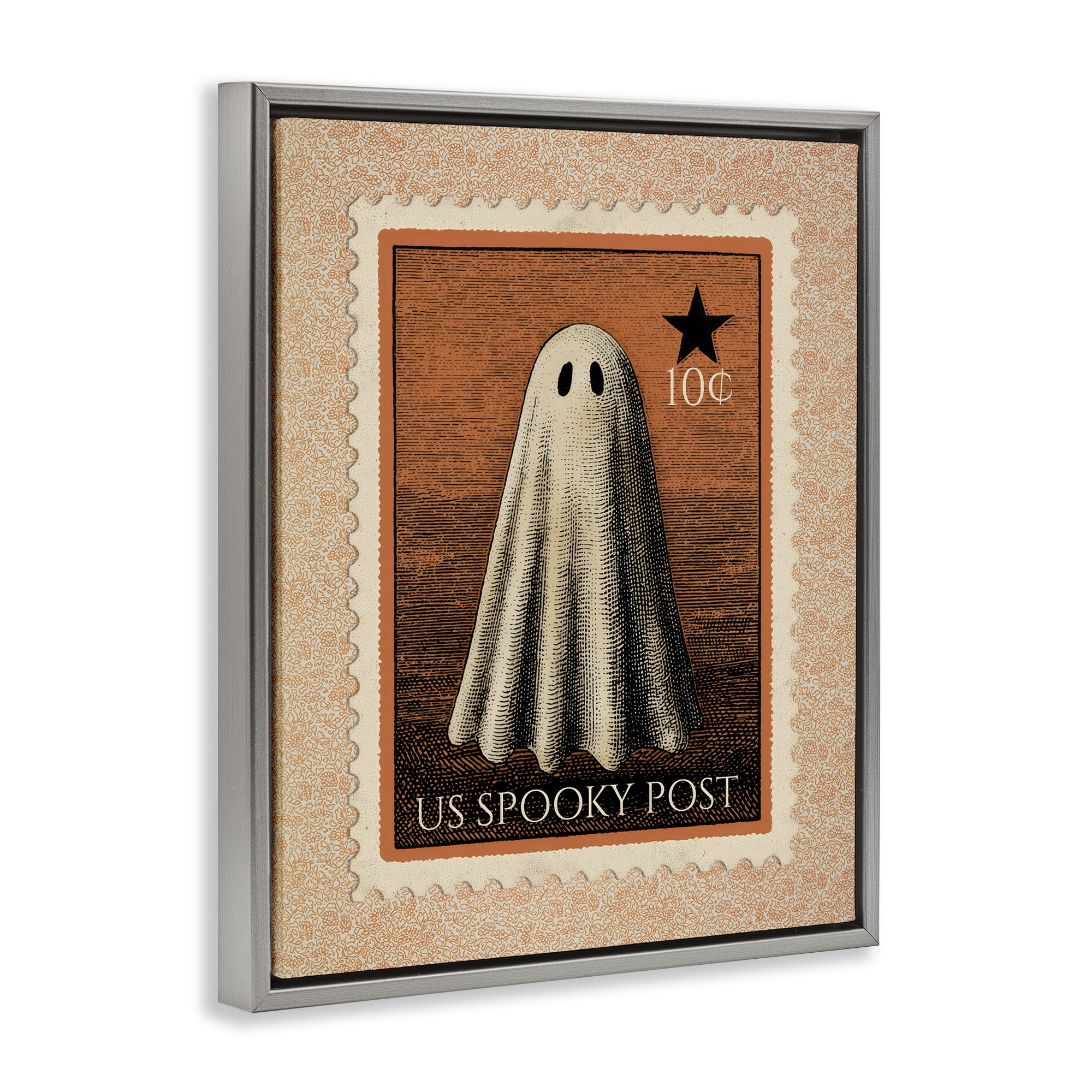 Vintage Ghost Stamp Gray Framed Floater Canvas Wall Art, design by Arlington Prints