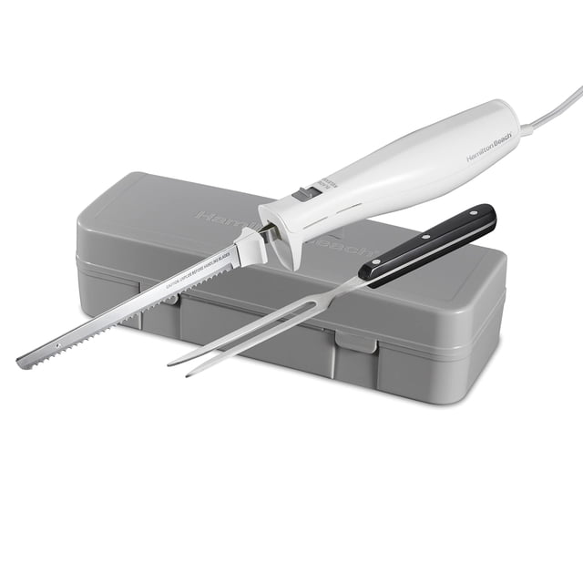 Juego de cuchillos eléctricos Hamilton Beach con funda de almacenamiento y tenedor