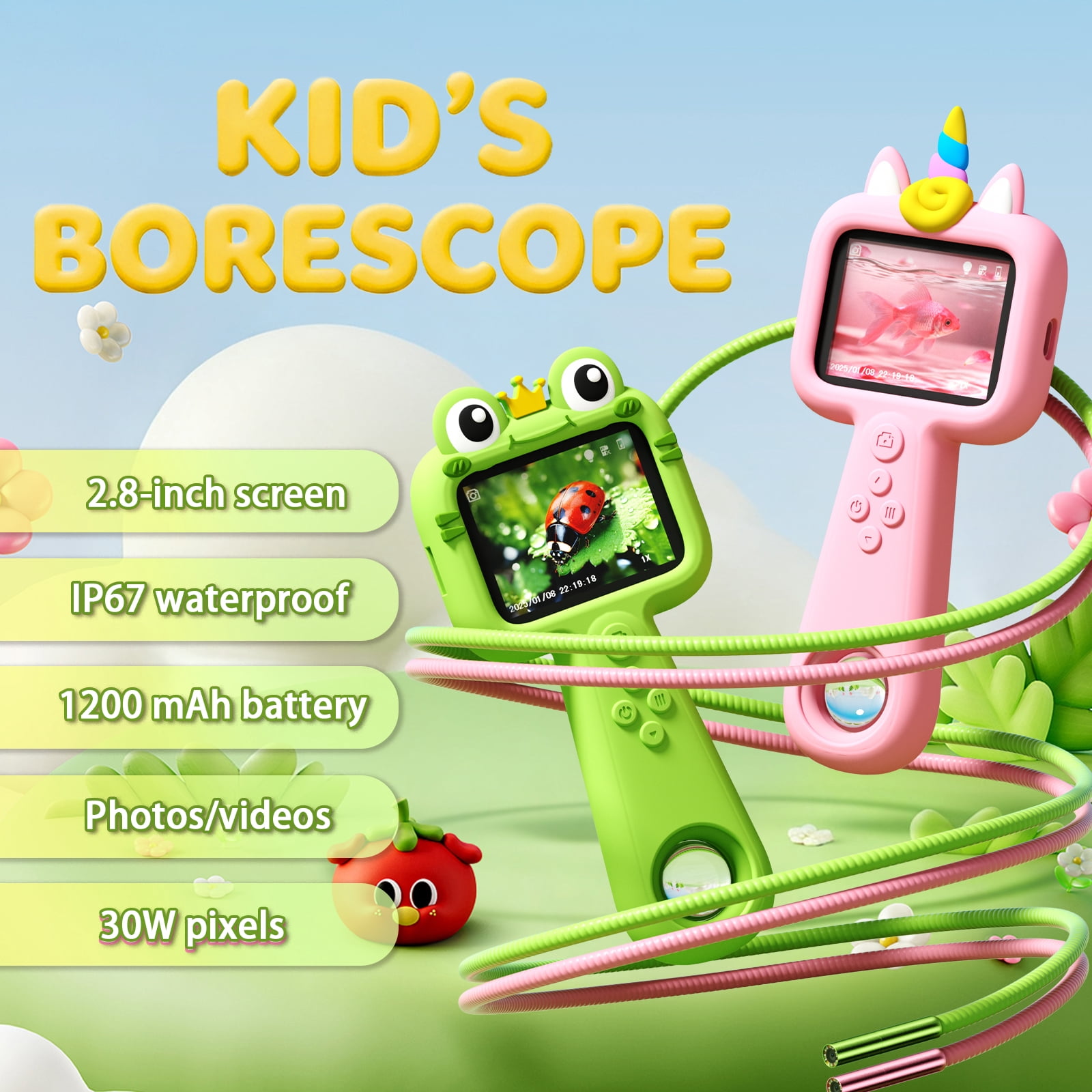 Kids Borescope Inspection Camera with Light | STEM Educational Toy for Outdoor Exploration | Birthday Gift for Boys & Girls Ages 4-12