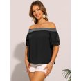 thumbnail image 2 of DARING DIVA Women's Ruffle Off Shoulder Short Sleeve Smocked Boho Blouse S Black, 2 of 6