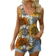 thumbnail image 4 of Gifts Usmixi Womens Tank Tops Beach Fashion Floral High Waist Pleated Hem Going out Tunic Vest Tops Summer Trendy Sunflower Print V-Neck Sleeveless Shirts Blouse Yellow XL, 4 of 7