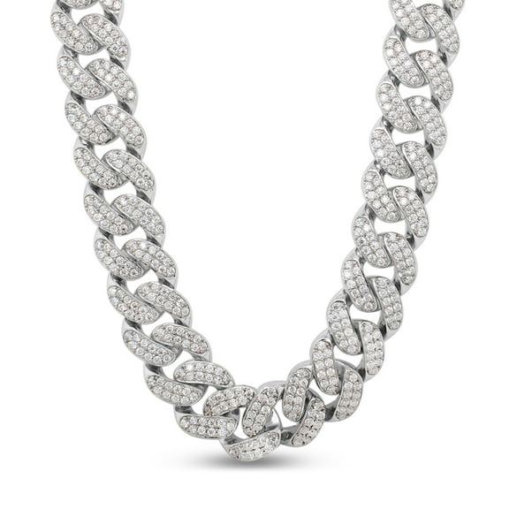 Round Cut Lab Created Moissanite Diamond 22" Long 12MM Width Cuban Chain Necklace In 14k White Gold Plated 925 Sterling Silver Jewelry For Men(G-H Color,VVS1 Clarity,19.25 Cttw)